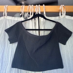 Aerie Black Ribbed Off-Shoulder Blouse